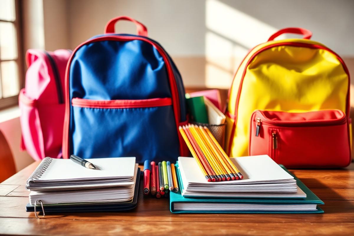 Cahiers, stylos et sacs à dos scolaires préparés pour une collecte solidaire