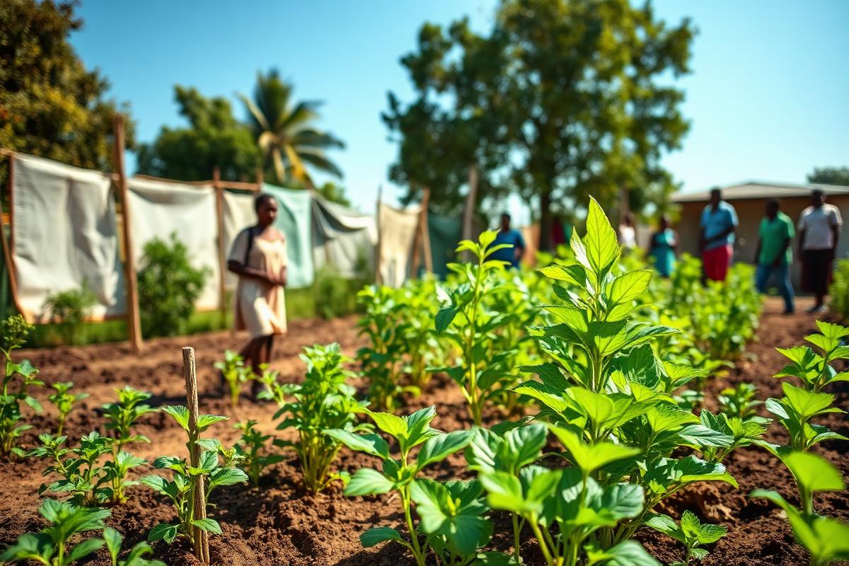 Jardin communautaire cultivé par les habitants d'un village