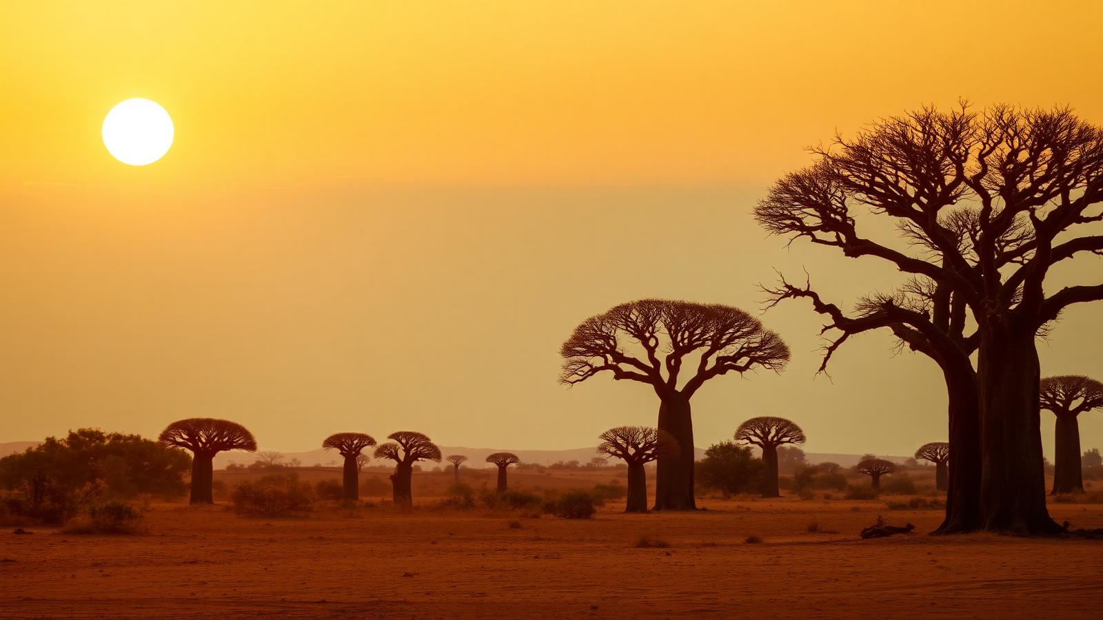 Paysage sénégalais baigné de lumière dorée